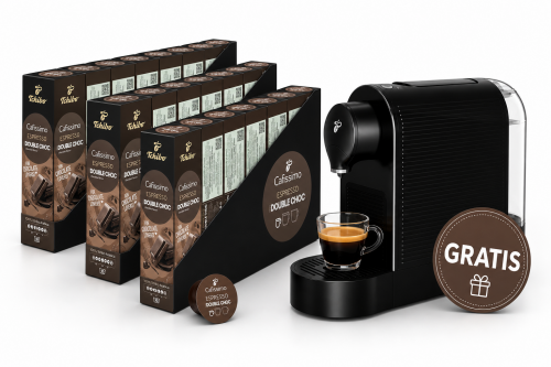 Pachet 24 cutii capsule Tchibo Cafissimo Espresso Double Choc si espressor Tchibo Pure Plus cadou
