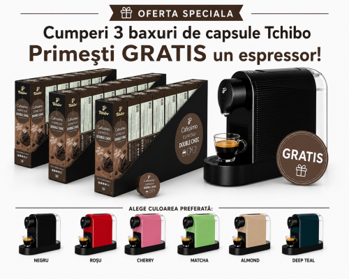 Pachet 24 cutii capsule Tchibo Cafissimo Espresso Double Choc si espressor Tchibo Pure Plus cadou