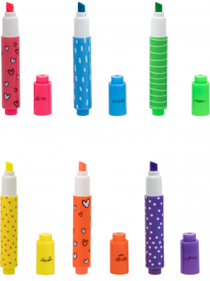 Textmarker M&G mini So many cats, parfumat cu aroma de fructe, 6 culori/set neon