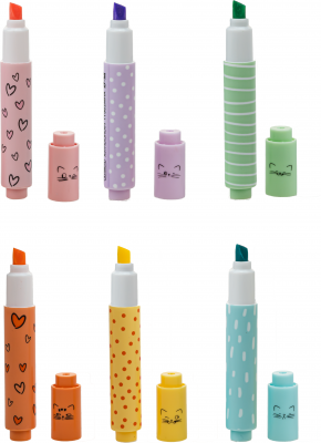 Textmarker M&G mini, So many cats, 6 culori/set pastel