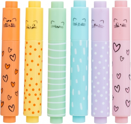 Textmarker M&G mini, So many cats, 6 culori/set pastel