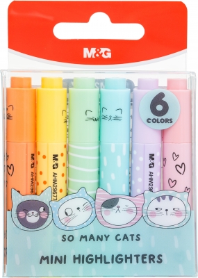 Textmarker M&G mini, So many cats, 6 culori/set pastel