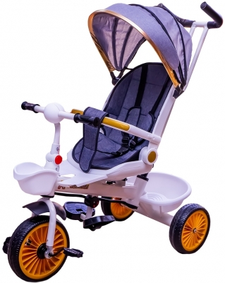 Tricicleta copii cu pedale, maner si parasolar, diverse culori