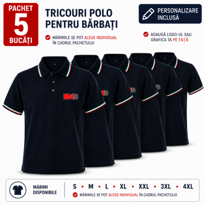 Pachet 5 tricouri polo, personalizare inclusa, JRC Aosta, Barbati, marimi la alegere, navy