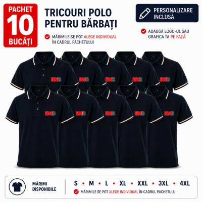 Pachet 10 tricouri polo, personalizare inclusa, JRC Aosta, Barbati, marimi la alegere, navy