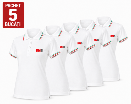 Pachet 5 tricouri polo, personalizare inclusa, JRC Aosta, Femei, marimi la alegere, alb