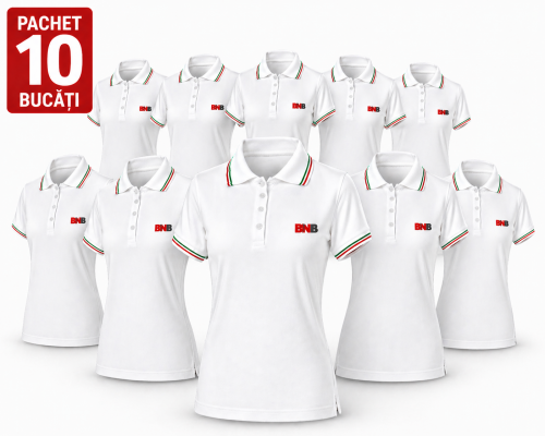 Pachet 10 tricouri polo, personalizare inclusa, JRC Aosta, Femei, marimi la alegere, alb