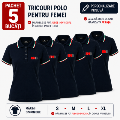 Pachet 5 tricouri polo, personalizare inclusa, JRC Aosta, Femei, marimi la alegere, navy