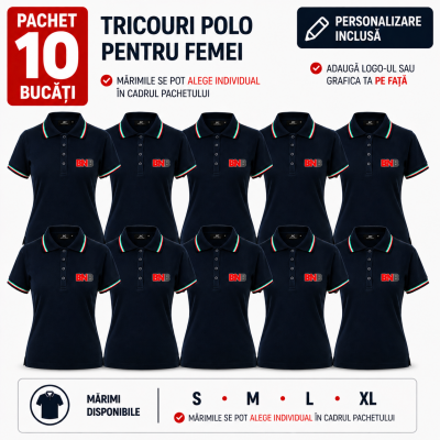 Pachet 10 tricouri polo, personalizare inclusa, JRC Aosta, Femei, marimi la alegere, navy