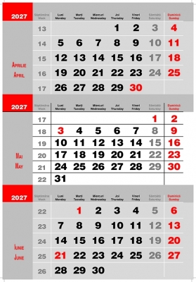 Calendar triptic doua culori, 33 x 48 cm, 12 file, 2027