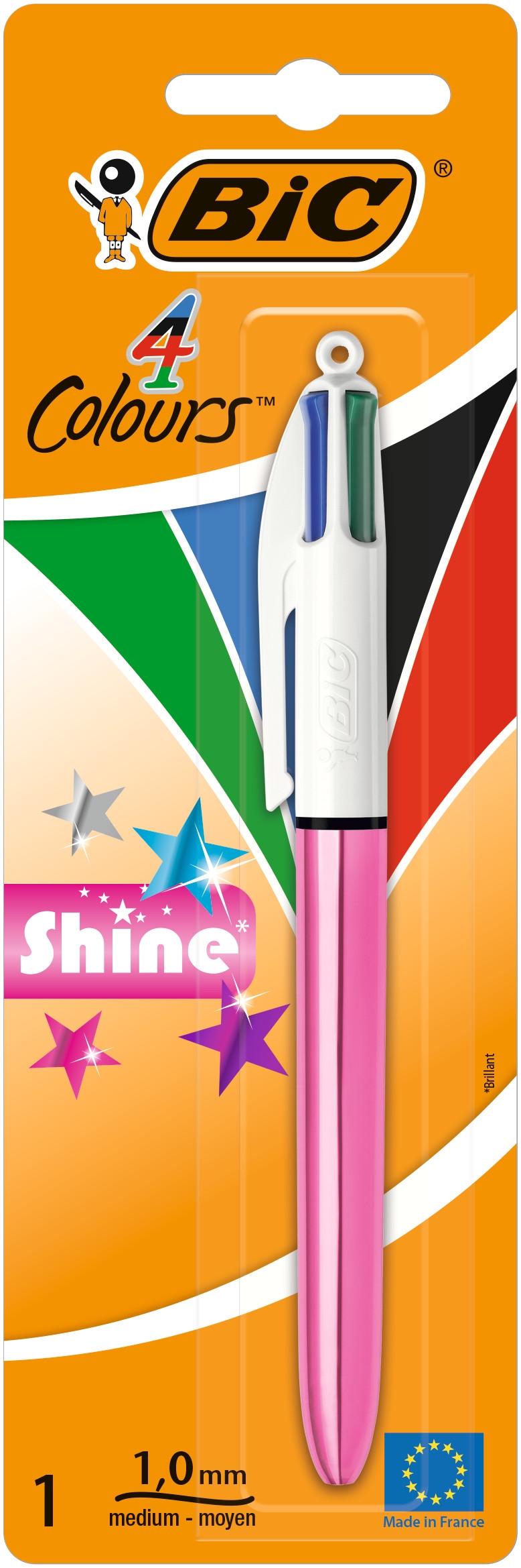 Pix BIC, 4 Colours Shine, 1.0 mm, retractabil, blister, diverse