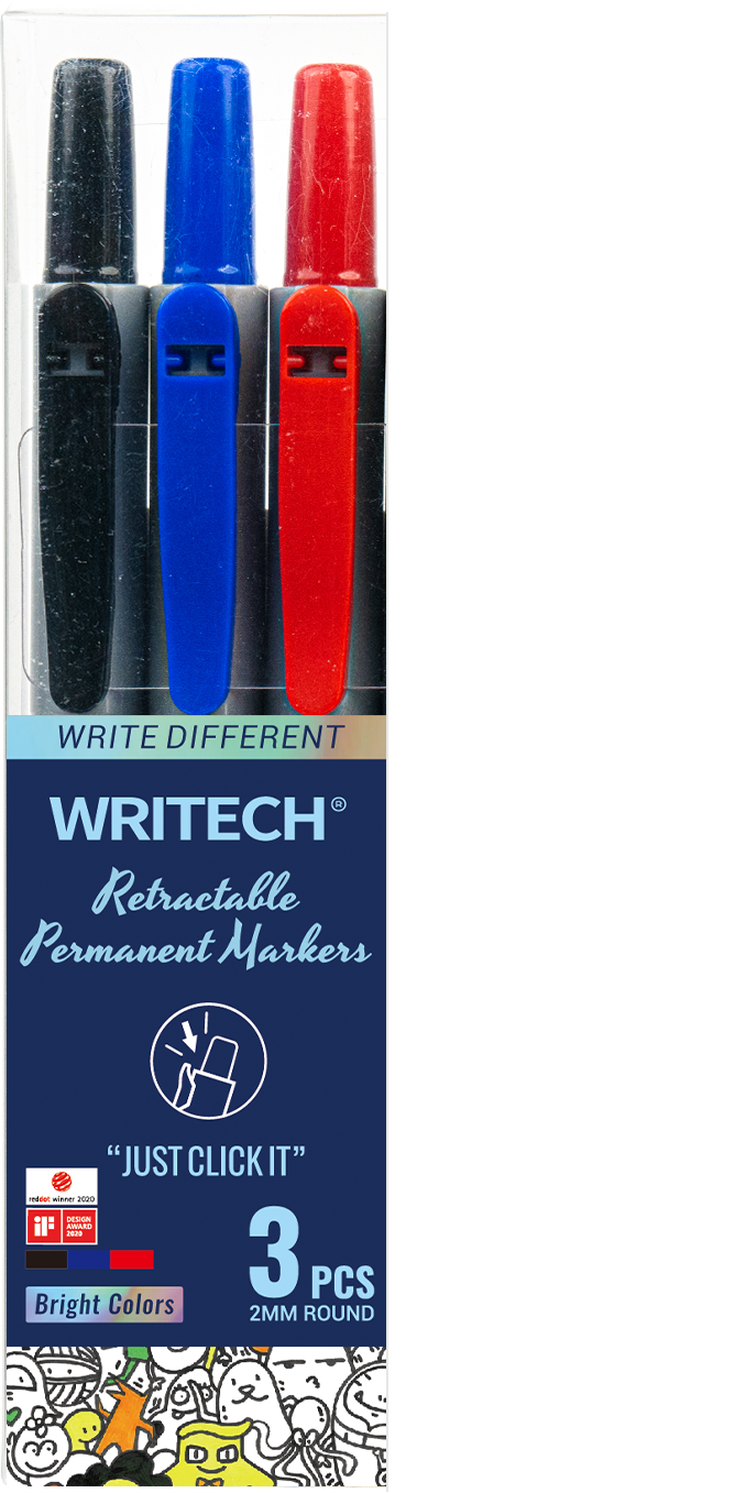 Set 3 marker permanent retractabil Writech, diverse culori - BNB