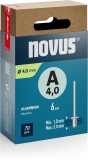 Nituri din aluminiu Novus tip A, diamentru 4 mm, lungime 6 mm, 70 buc/cutie