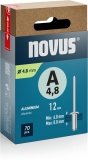 Nituri din aluminiu Novus tip A, diamentru 4,8 mm, lungime 12 mm, 70 buc/cutie