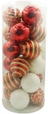 Set de 24 ornamente de brad, de tip glob, alb/rosu, din plastic, cu finisaj sclipitor, Flippy