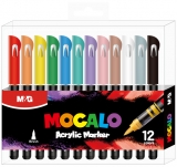 Cutie PVC 12 bucati marker cu vopsea acrilica MOCALO M&G, varf pensula, diverse culori