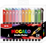 Cutie PVC 24 bucati marker cu vopsea acrilica MOCALO M&G, varf pensula, diverse culori