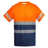 Tricou tehnic Hi-Vis Tauri, pentru barbati, Bleumarin/Portocaliu Fluorescent, Roly