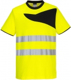 Tricou Hi-Vis cotton comfort S/S, galben/negru, regular, PW2, Portwest