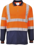 Tricou polo cu maneci lungi Hi-Vis, portocaliu/navy, regular, Two Tone. Portwest