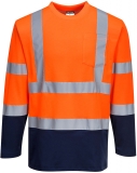 Tricou cu maneci lungi Hi-Vis, doua tonuri, portocaliu/navy, regular, Cotton Comfort, Portwest