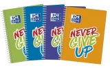 Caiet Oxford Never Give Up, A4, 80 file, coperta soft touch, spira dubla, diverse culori, patratele
