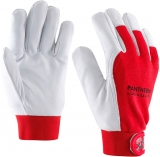 Manusi de iarna din piele de capra neteda, marime: 08, Alb murdar / Rosu, Rock Safety Panther