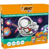 Kit de 4 jucarii gonflabile de colorat, 12 creioane colorate Evolution, 12 markere de colorat Kid Couleur, 6 lipici cu sclipici