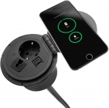 Priza Schuko modulara, Filex Power-Spot, incarcator incorporat, USB A+C, cablu ghidaj, negru, Fellowes