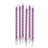 Lumanari Creion Pois Violet 10 cm cu suport 6 buc/Set Big Party