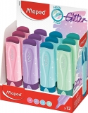 Textmarker pastel cu sclipici, diverse culori, 12 culori/set, Fluo Peps Maped 