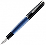 Stilou Souveran M805, penita F aur 18K, accesorii placate cu paladiu, negru-albastru, Pelikan
