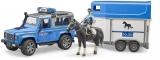 Set de joaca Masina de politie Land Rover Defender cu remorca, politist si cal Bruder 