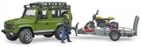 Jucarie Masina de teren Land Rover Defender cu remorca si motocicleta Ducati Bruder 