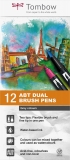 Marker caligrafic 2 in 1, ABT Dual Brush Pen, Grey Colours, 12 culori/set Tombow