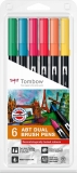 Marker caligrafic 2 in 1, ABT Dual Brush Pen, Derma Colours, 6 culori/set Tombow