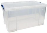 Cutie de depozitare din plastic cu capac cu cleme, transparent, 84 l
