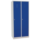 Dulap sudat pentru vestiar cu perete separator Manutan DURO PROFI, 2 compartimente, gri/albastru, inchidere rotativa