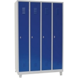 Dulap sudat pentru vestiar Manutan DURO PROFI cu picioare, 4 compartimente, gri/albastru, incuietoare rotativa