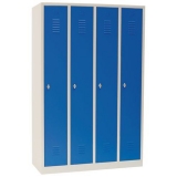 Dulap sudat pentru vestiar Manutan DURO PROFI, 4 compartimente, gri/albastru, inchidere rotativa
