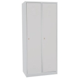Dulap sudat pentru vestiar cu perete separator Manutan DURO PROFI, 2 compartimente, gri/gri, inchidere rotativa