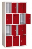 Dulap sudat pentru vestiar Eric usor, 12 compartimente, incuietoare cilindrica, gri/rosu inchis