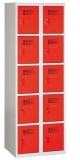Dulap sudat pentru vestiar Eric usor, 10 compartimente, incuietoare cilindrica, gri/rosu