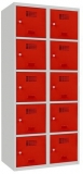 Dulap sudat pentru vestiar Samuel, 10 compartimente, incuietoare cilindrica, gri/rosu