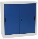 Dulap metalic de atelier Manutan, 100 x 100 x 65 cm, gri/albastru