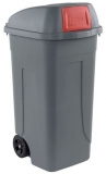 Pubela de exterior din plastic volum 100 l, gri/rosu