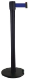 Stalp de ingradire cu banda Manutan Black, baza cu roti, 5 m, albastru