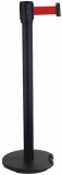 Stalp de ingradire cu banda Manutan Black, baza cu roti, 5 m, rosu