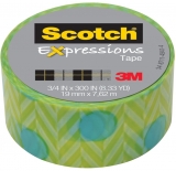 Banda adeziva decorativa Scotch 3M cercuri albastre pe fond verde