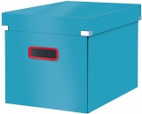 Cutie depozitare Cosy Click & Store, carton laminat, pliabila, cu capac si maner, 32 cm Leitz albastru celest